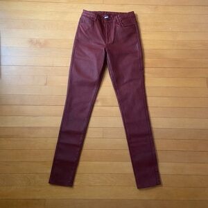Chic Burgundy Faux Leather Fleece Lined Skinny Jeans